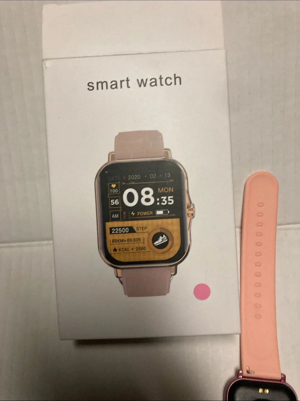 Laxasfit Pink Silicone Smartwatch with Touchscreen and USB Charger